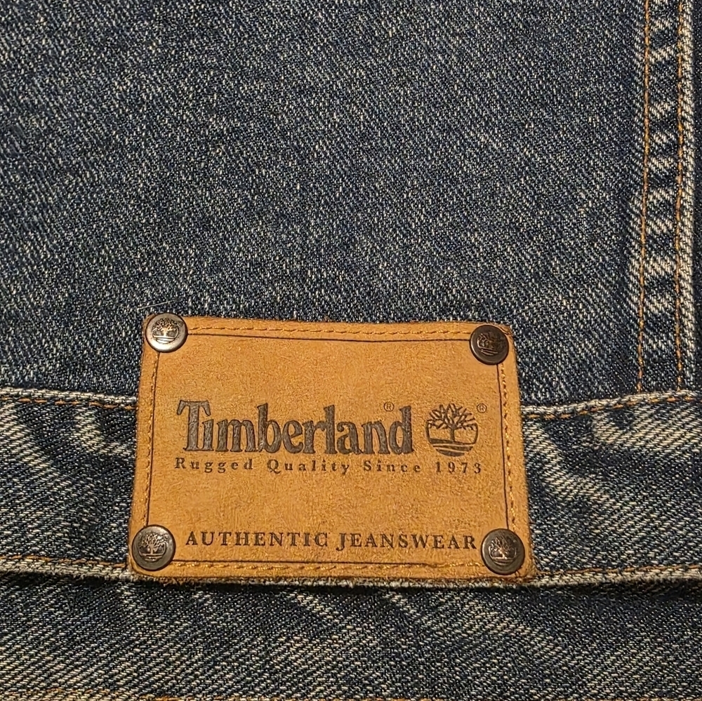 Vintage Timberland Weather gear 90s Denim Jean Jacket Mens L Rugged Workwear E16 - Picture 9 of 16